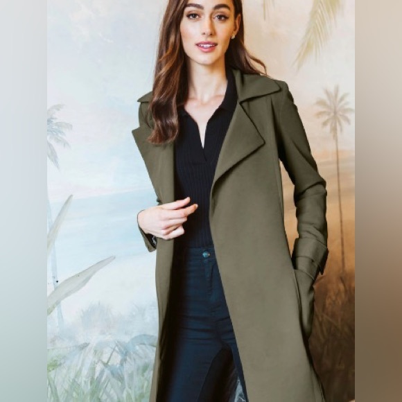 Green Khaki Trench Coat - Picture 1 of 5